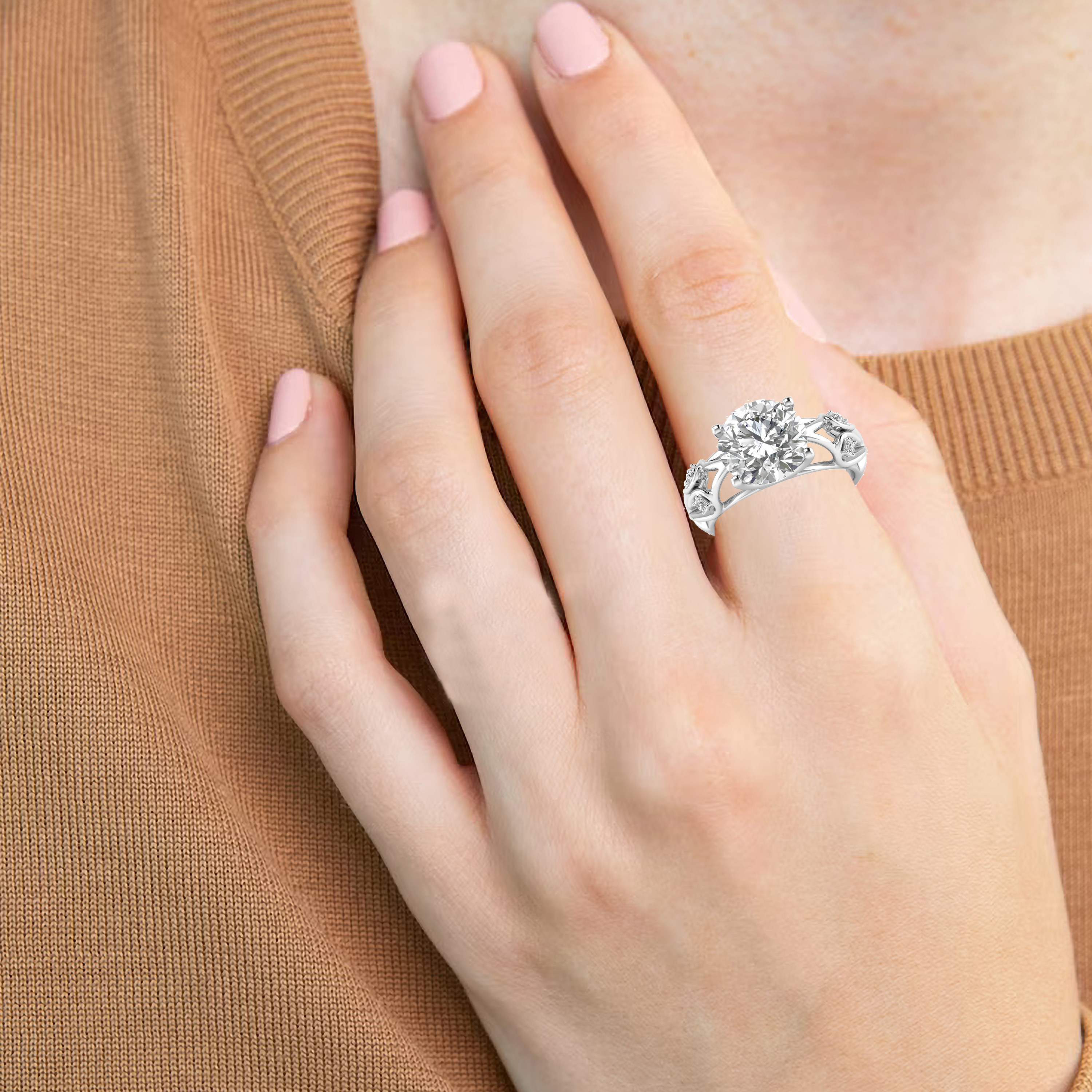 White Gold Studded 3.68 Carat Lab Grown Diamond Ring-F Color VS2 Clarity.